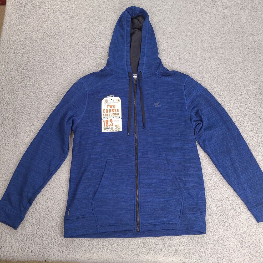 Champion Performance Run Disney Jacket Hoodie Large Mickey Blue Windbreaker Zip